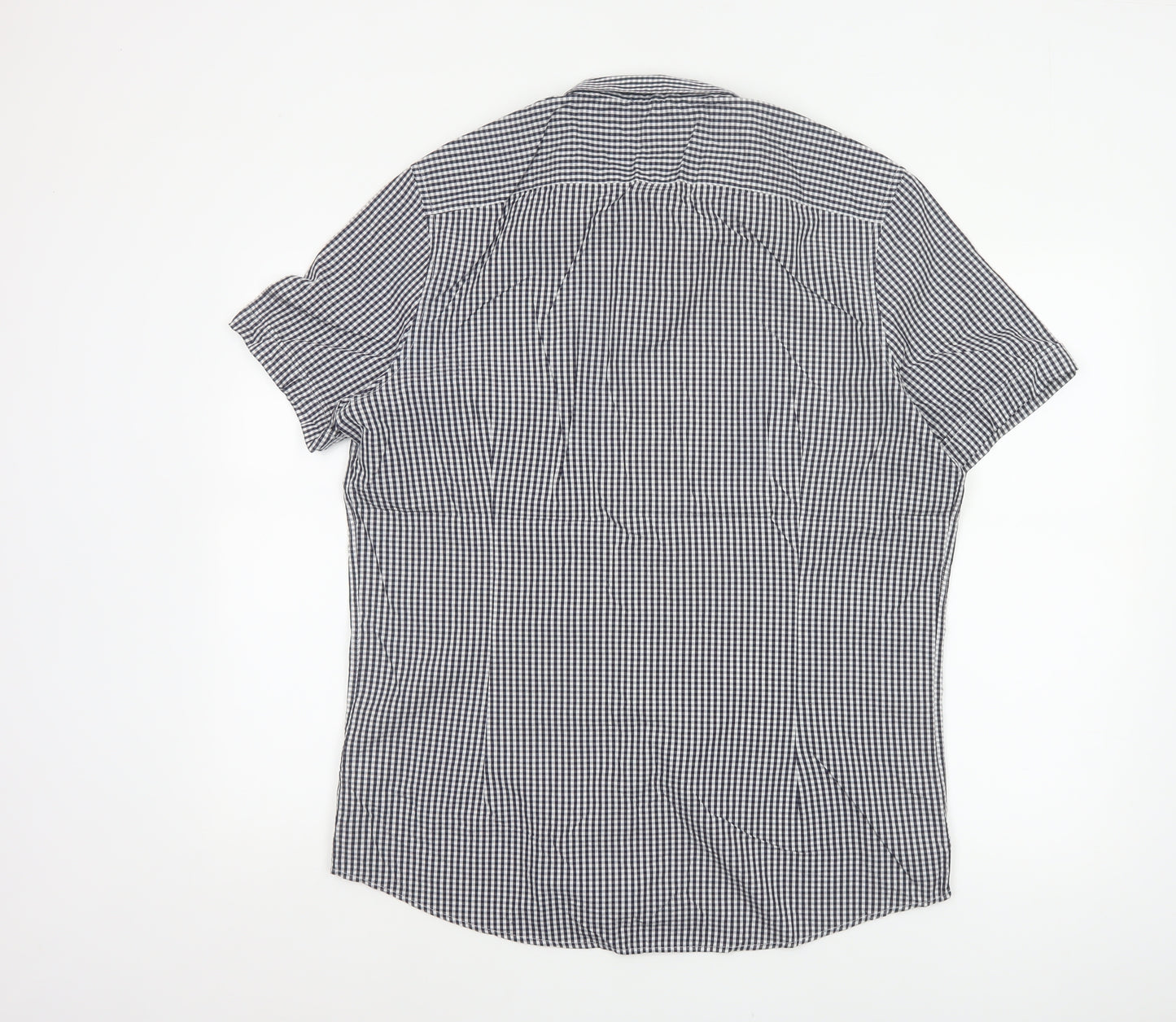 Next Men’s Blue White Check Slim Fit Short Sleeve Shirt L