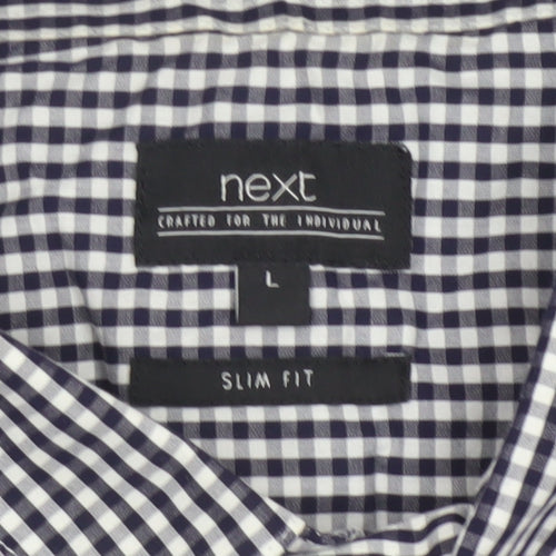 Next Men’s Blue White Check Slim Fit Short Sleeve Shirt L