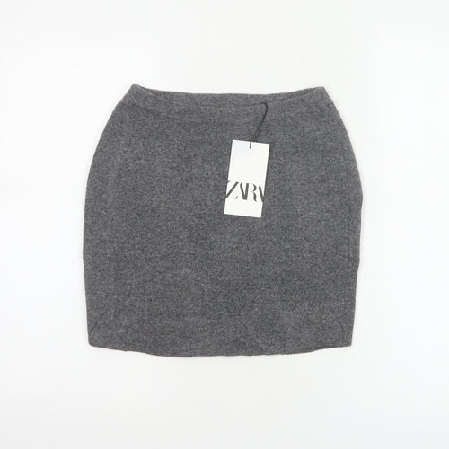 Zara Women Grey S Knit Pencil Mini Skirt High Rise Stretch