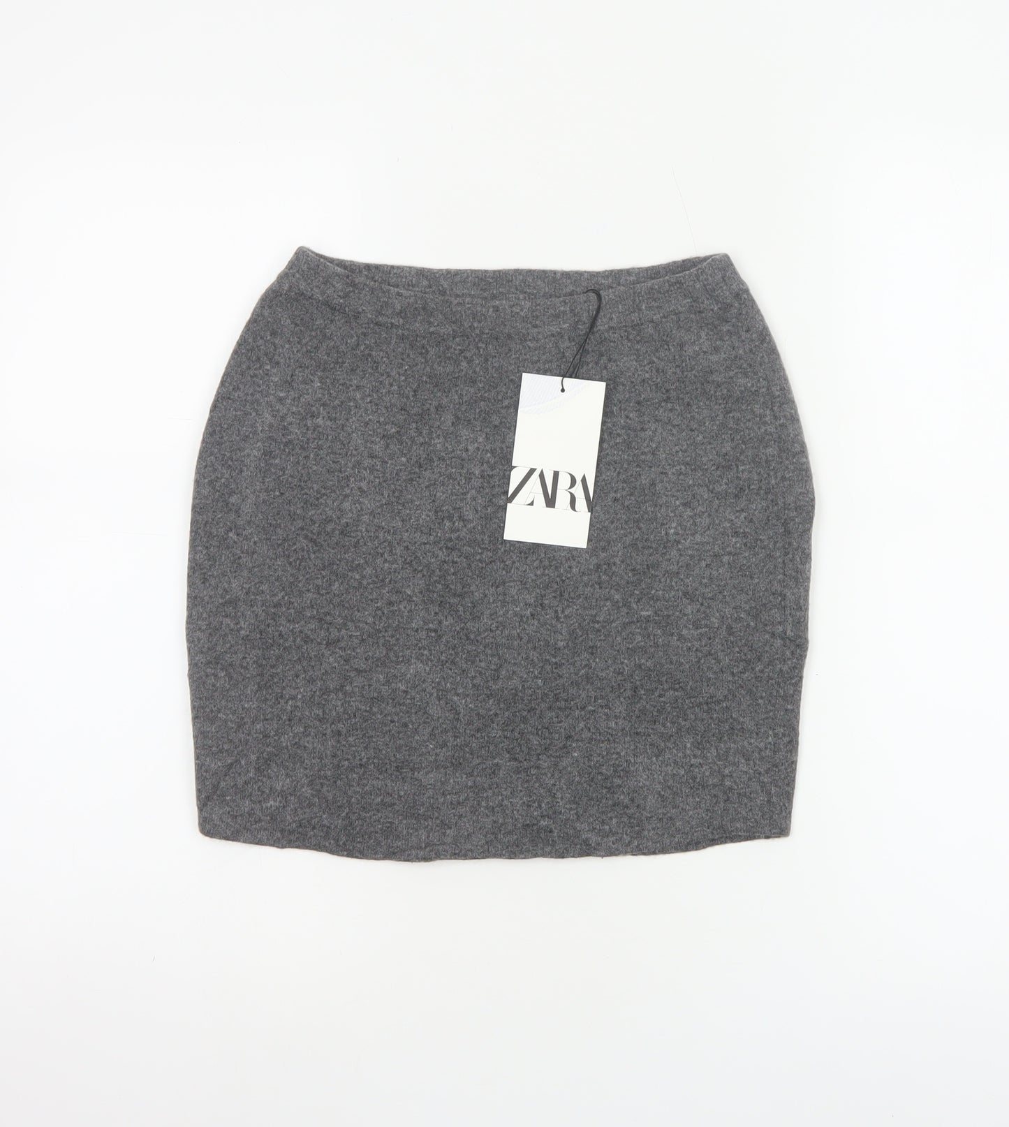 Zara Women Grey S Knit Pencil Mini Skirt High Rise Stretch