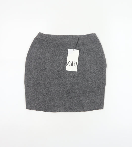 Zara Women Grey S Knit Pencil Mini Skirt High Rise Stretch