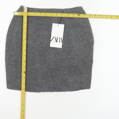 Zara Women Grey S Knit Pencil Mini Skirt High Rise Stretch