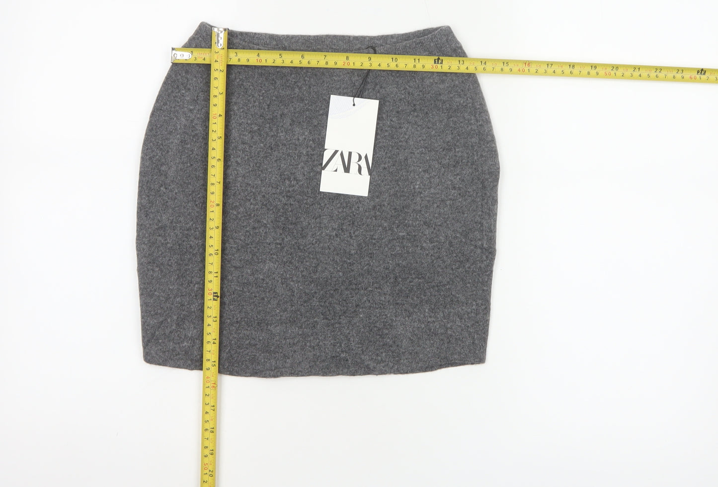 Zara Women Grey S Knit Pencil Mini Skirt High Rise Stretch