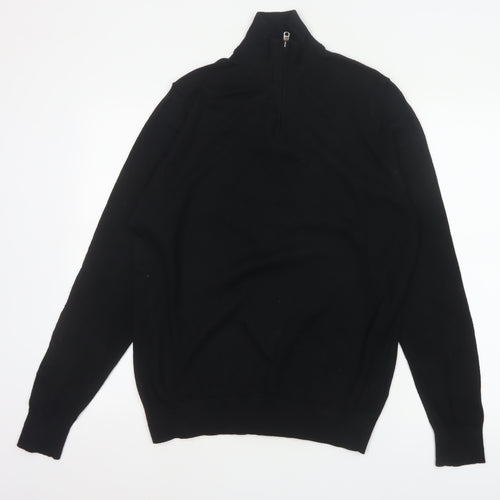 Marks and Spencer Autograph Men Black M Merino Wool 1/4 Zip Jumper