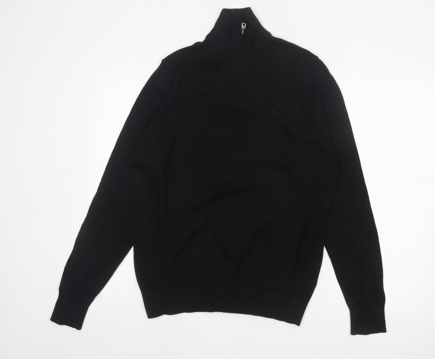 Marks and Spencer Autograph Men Black M Merino Wool 1/4 Zip Jumper