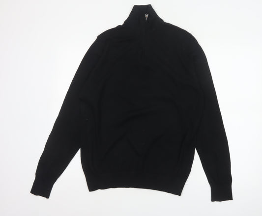 Marks and Spencer Autograph Men Black M Merino Wool 1/4 Zip Jumper
