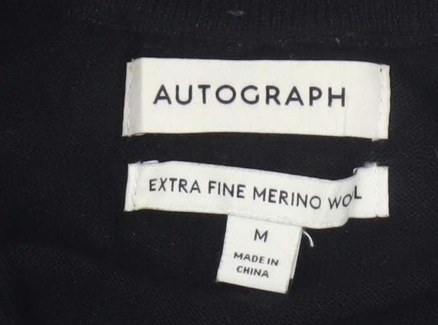 Marks and Spencer Autograph Men Black M Merino Wool 1/4 Zip Jumper