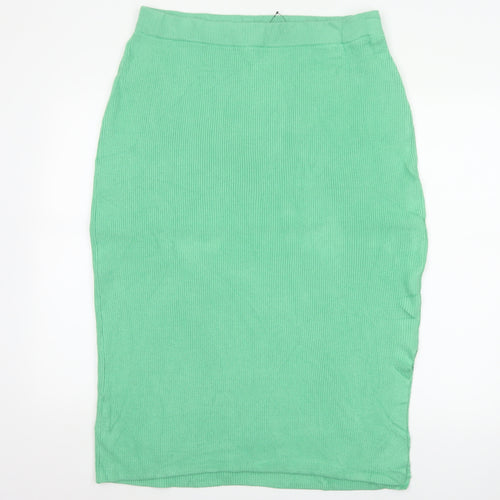 Marks and Spencer Women Green L Ribbed Knit Pencil Midi Skirt