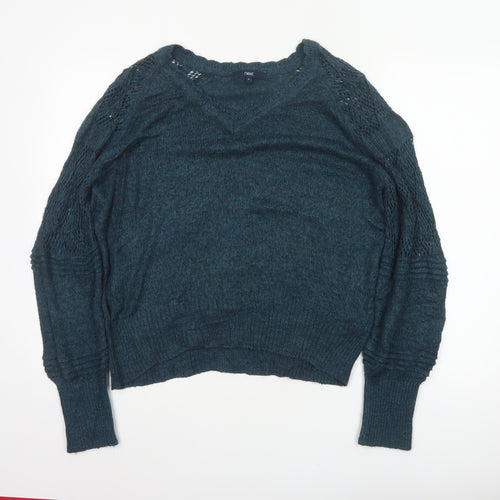Next Women’s Green Size 14 Open Knit Raglan Sleeve Pullover Jumper