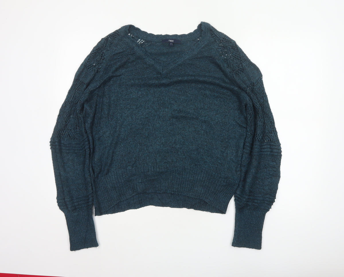 Next Women’s Green Size 14 Open Knit Raglan Sleeve Pullover Jumper