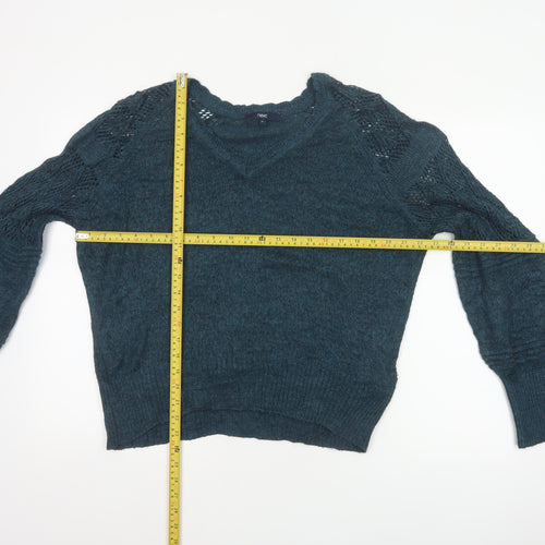 Next Women’s Green Size 14 Open Knit Raglan Sleeve Pullover Jumper