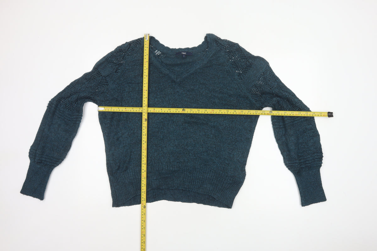 Next Women’s Green Size 14 Open Knit Raglan Sleeve Pullover Jumper