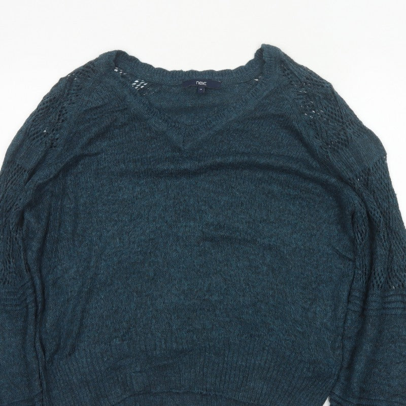 Next Women’s Green Size 14 Open Knit Raglan Sleeve Pullover Jumper