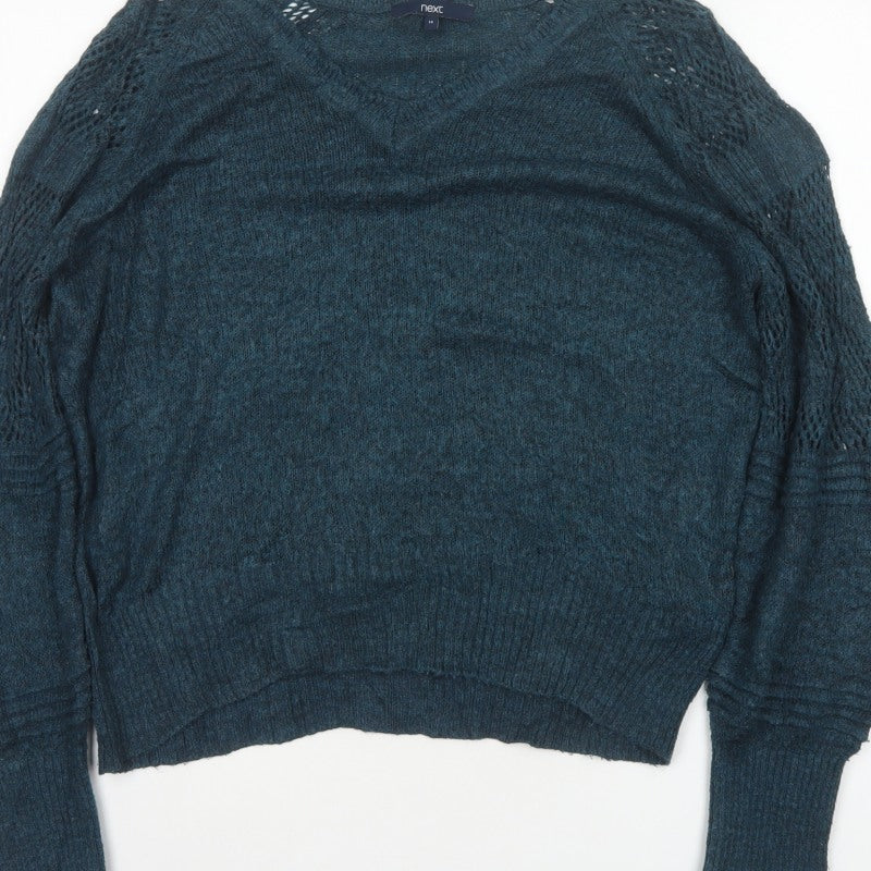 Next Women’s Green Size 14 Open Knit Raglan Sleeve Pullover Jumper