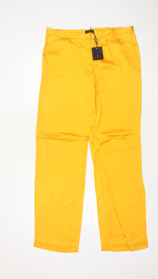 Massimo Dutti Women Yellow UK 14 Straight Leg Tailored Dress Trousers