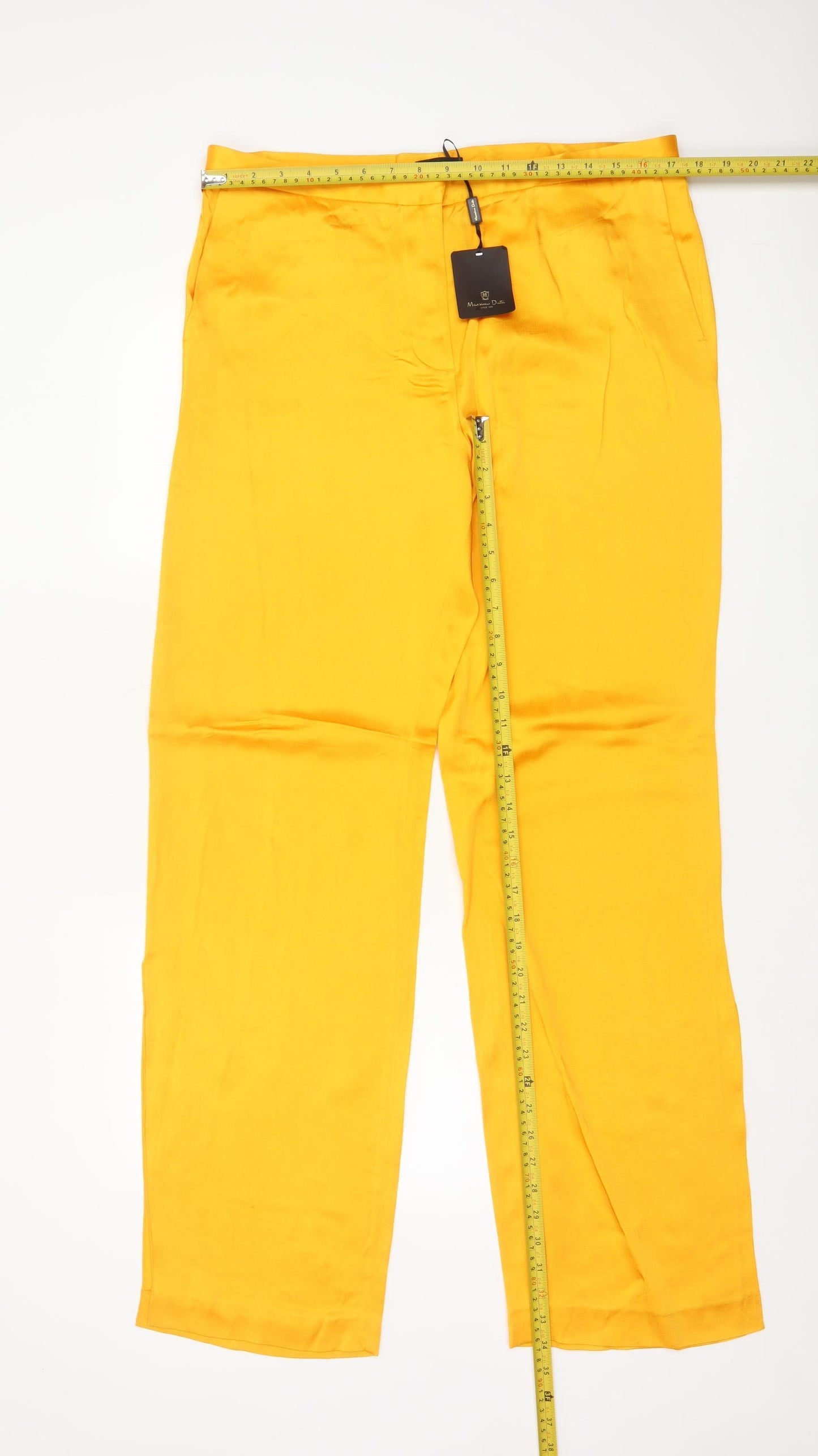 Massimo Dutti Women Yellow UK 14 Straight Leg Tailored Dress Trousers
