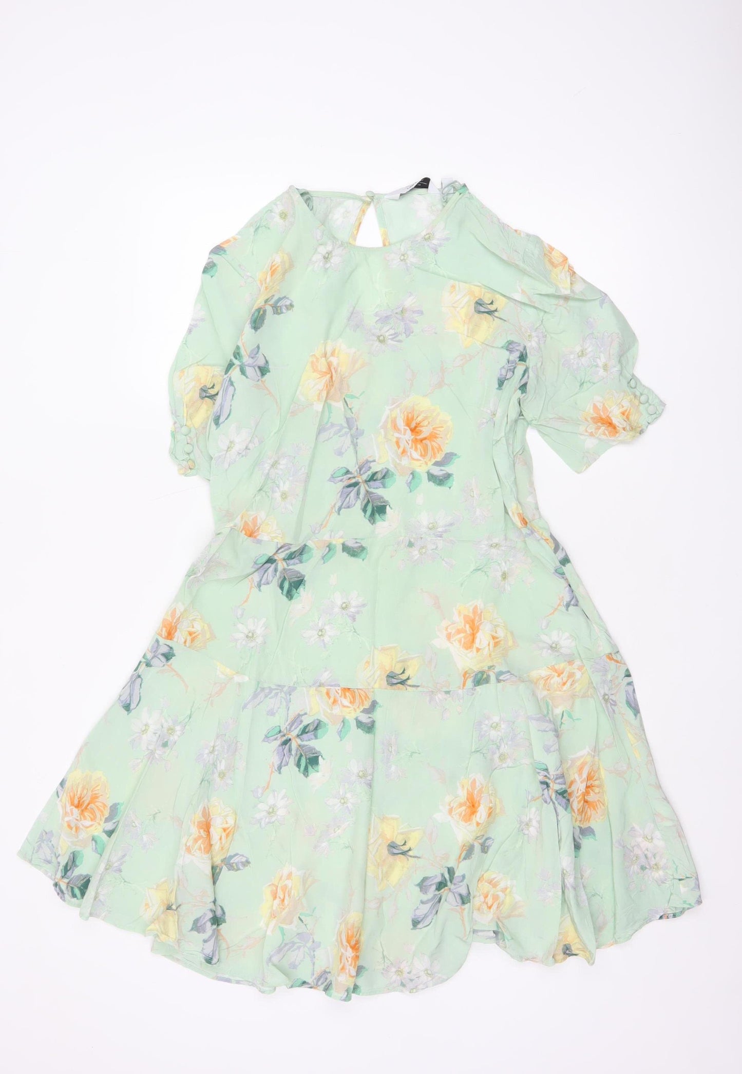 & Other Stories Women Green Floral UK 12 Fit & Flare Chiffon Dress