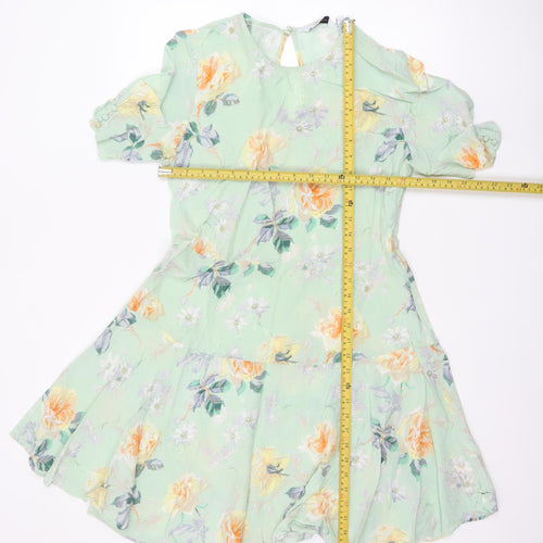 & Other Stories Women Green Floral UK 12 Fit & Flare Chiffon Dress