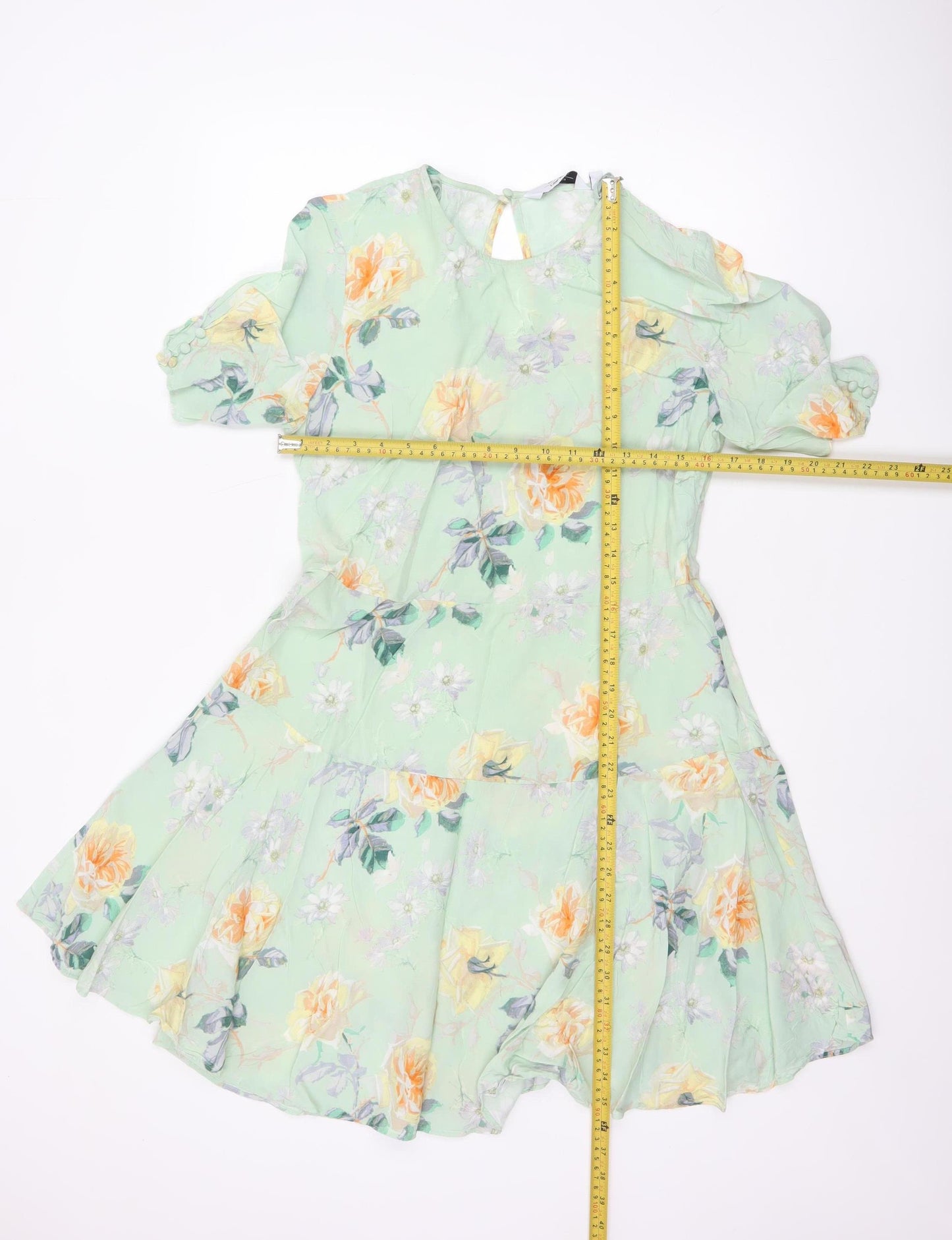 & Other Stories Women Green Floral UK 12 Fit & Flare Chiffon Dress