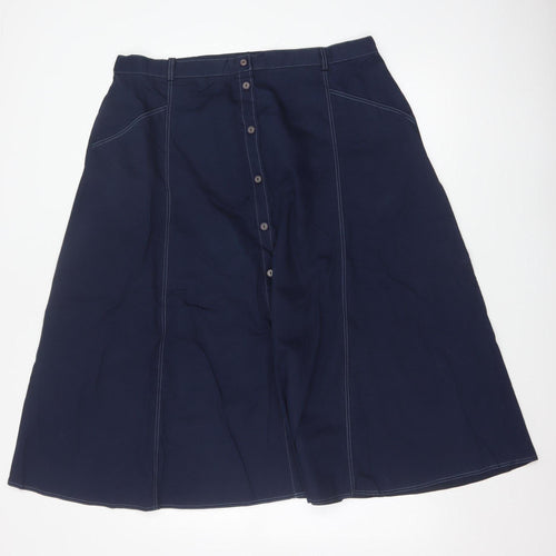 Country Collection Women’s Navy UK 20 Long A-Line Cotton Button Skirt