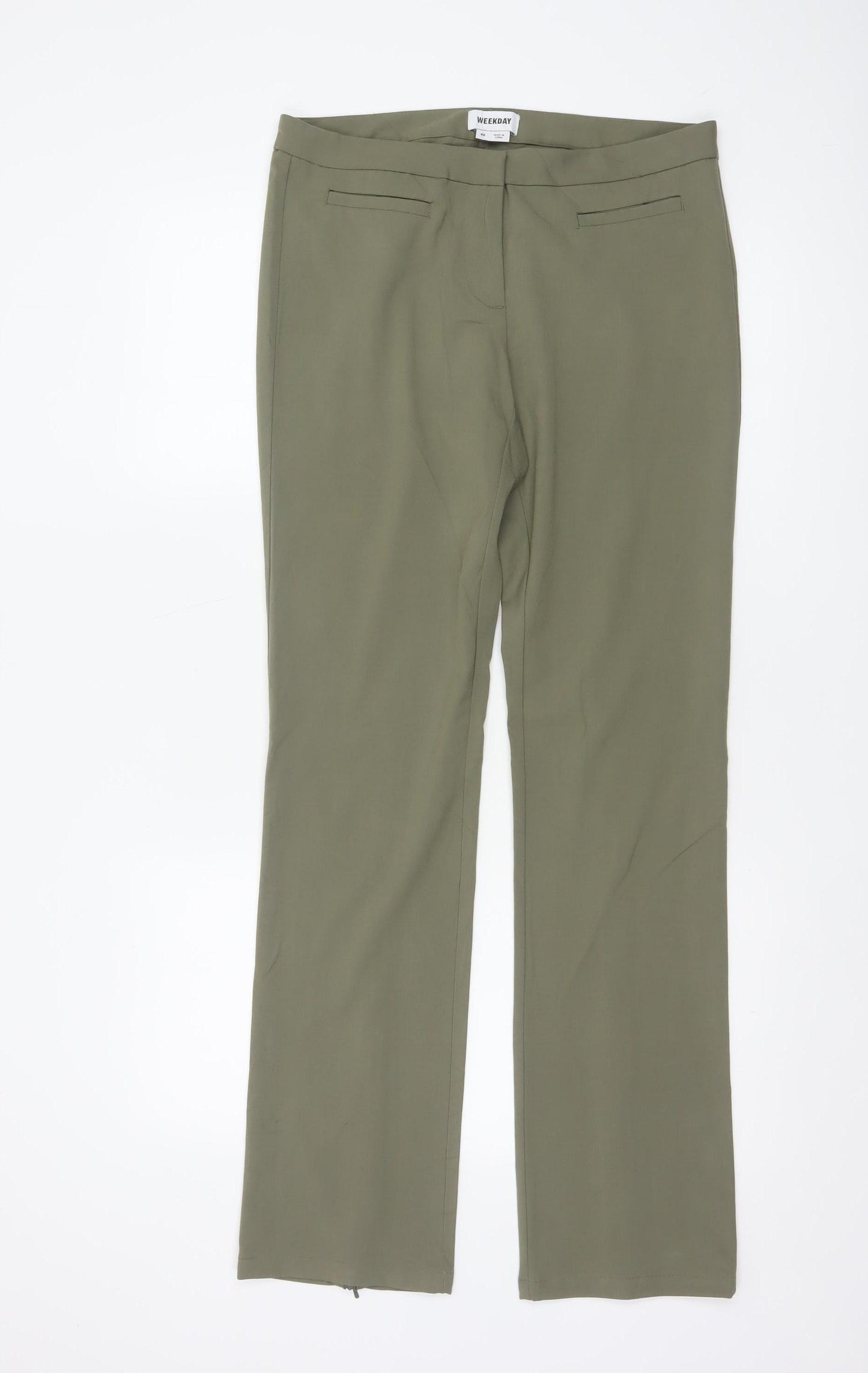 Weekday Women’s Green UK 12 Slim Straight Tailored Ankle Zip Trousers