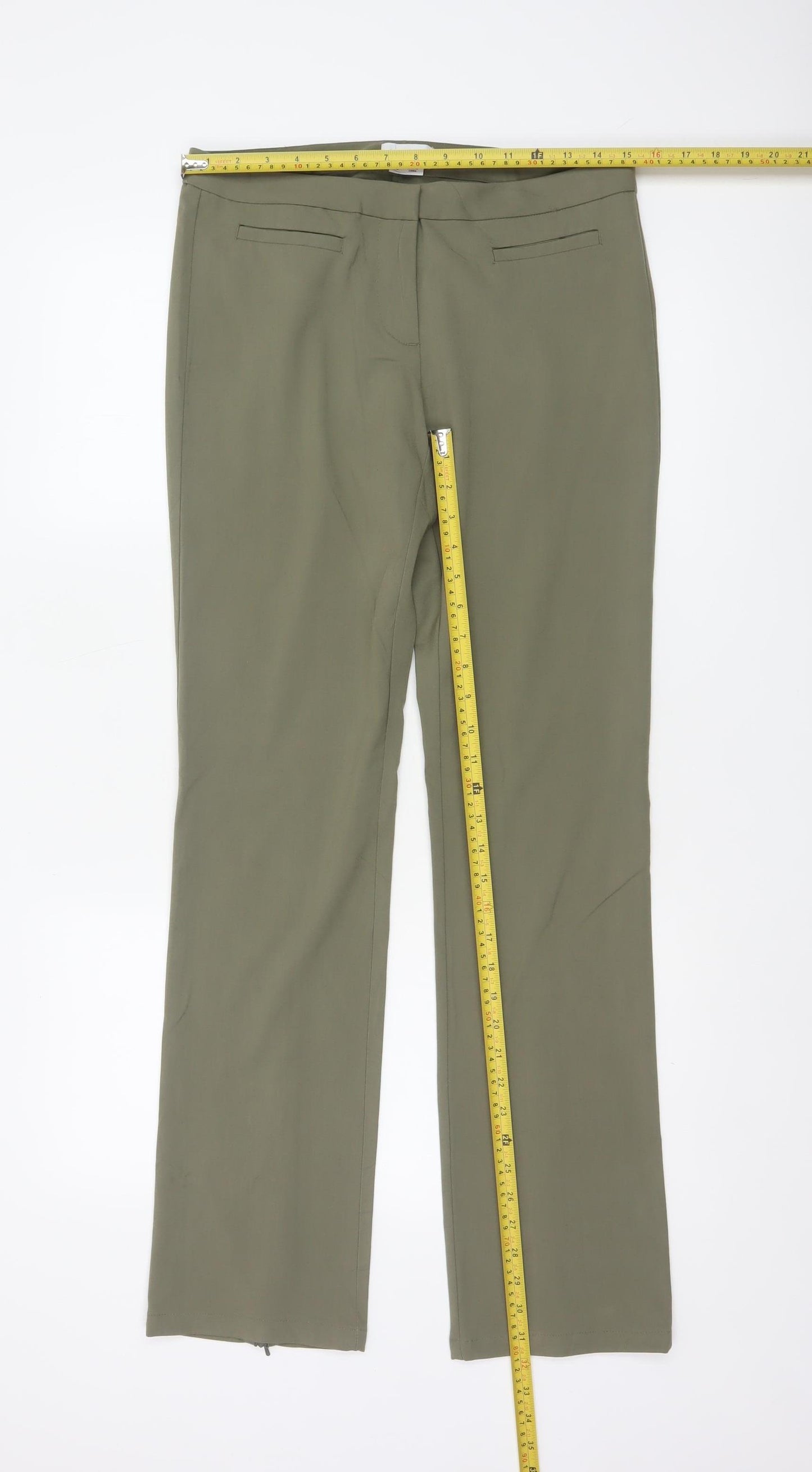 Weekday Women’s Green UK 12 Slim Straight Tailored Ankle Zip Trousers