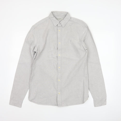 AllSaints Men Grey Small Cotton Long Sleeve Button-Up Casual Shirt