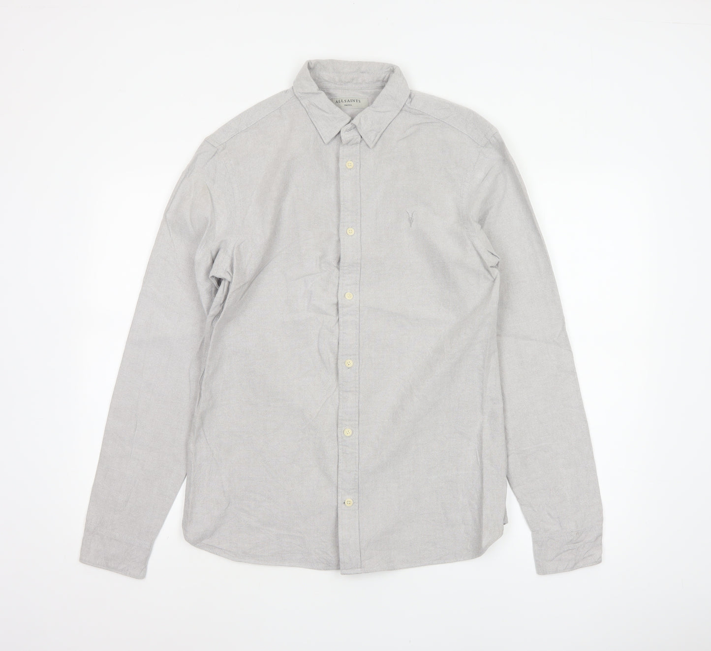 AllSaints Men Grey Small Cotton Long Sleeve Button-Up Casual Shirt