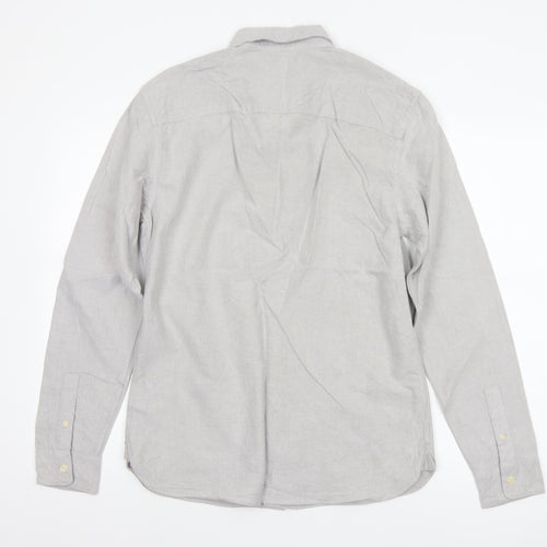 AllSaints Men Grey Small Cotton Long Sleeve Button-Up Casual Shirt