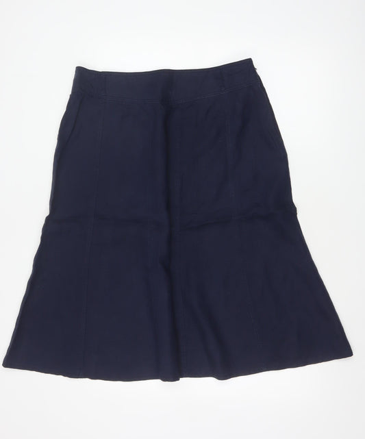 Marks and Spencer Women Blue UK 16 Linen A-Line Midi Skirt