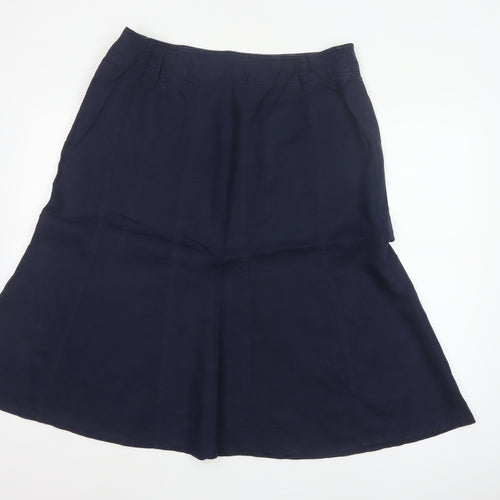 Marks and Spencer Women Blue UK 16 Linen A-Line Midi Skirt