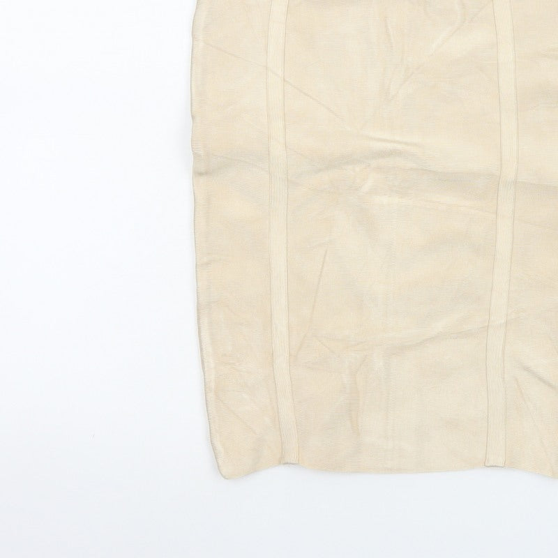 House of CB London Women Beige S Bandage Pencil Knee Length Skirt