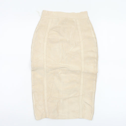 House of CB London Women Beige S Bandage Pencil Knee Length Skirt