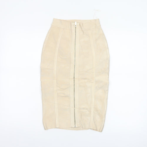 House of CB London Women Beige S Bandage Pencil Knee Length Skirt