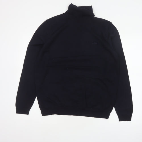 BOSS Men’s Black XL Roll Neck Cotton Pocket Pullover Jumper