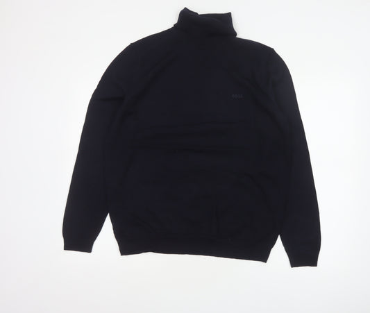 BOSS Men’s Black XL Roll Neck Cotton Pocket Pullover Jumper