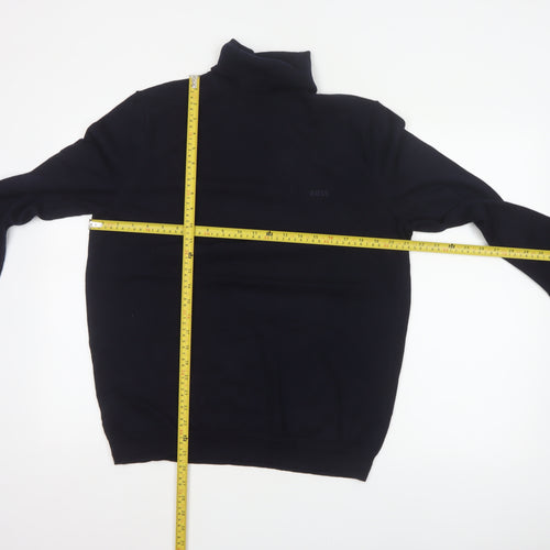 BOSS Men’s Black XL Roll Neck Cotton Pocket Pullover Jumper