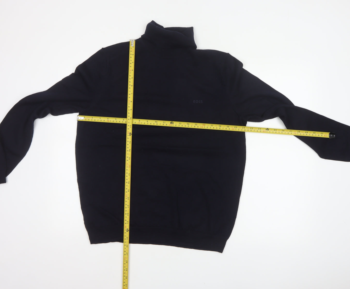 BOSS Men’s Black XL Roll Neck Cotton Pocket Pullover Jumper
