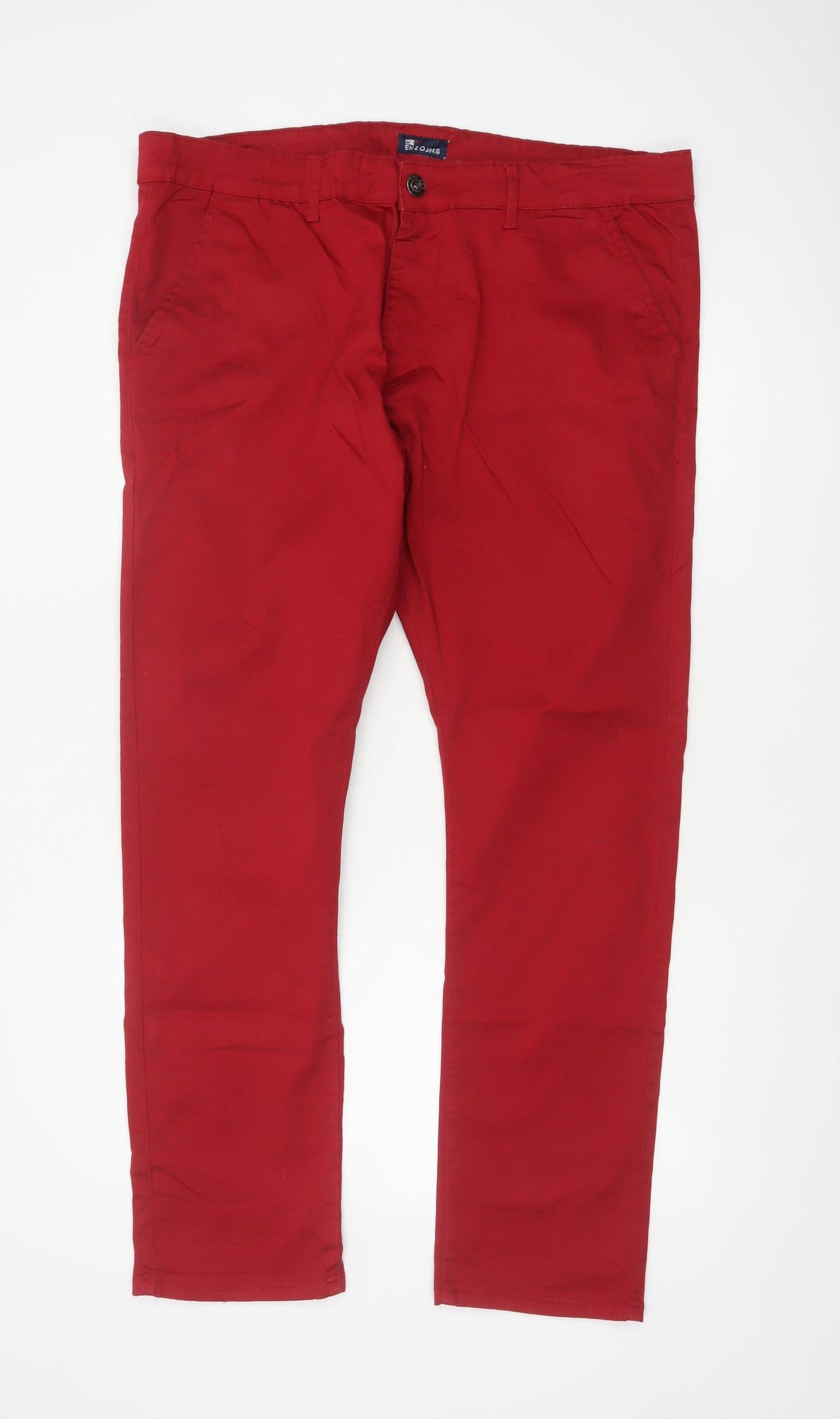 EnzoJns Men's Red 40R Stretch Chino Straight Trousers