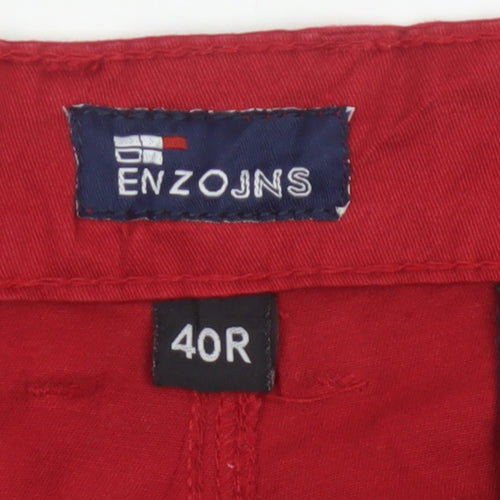 EnzoJns Men's Red 40R Stretch Chino Straight Trousers