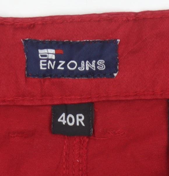 EnzoJns Men's Red 40R Stretch Chino Straight Trousers