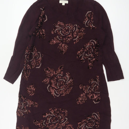 Monsoon Women Brown M Floral Beaded Embroidered Knit Tunic Jumper