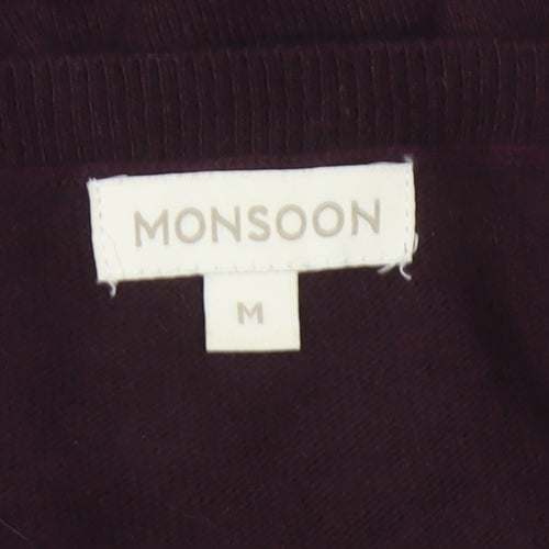 Monsoon Women Brown M Floral Beaded Embroidered Knit Tunic Jumper