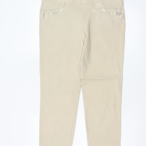 Just Elegance Women's Beige Size 18 Stretch Straight Trousers Rhinestone