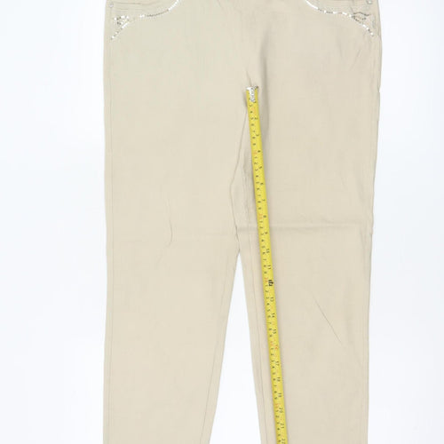 Just Elegance Women's Beige Size 18 Stretch Straight Trousers Rhinestone