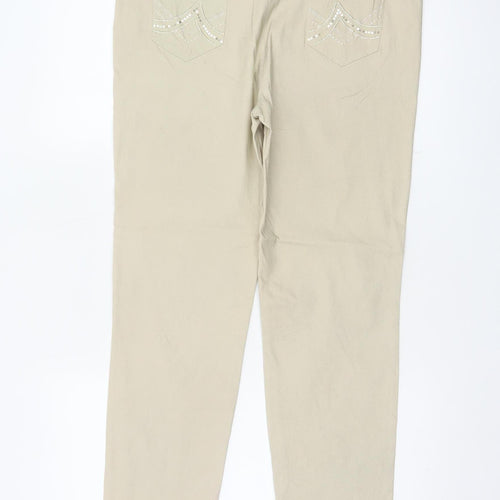 Just Elegance Women's Beige Size 18 Stretch Straight Trousers Rhinestone