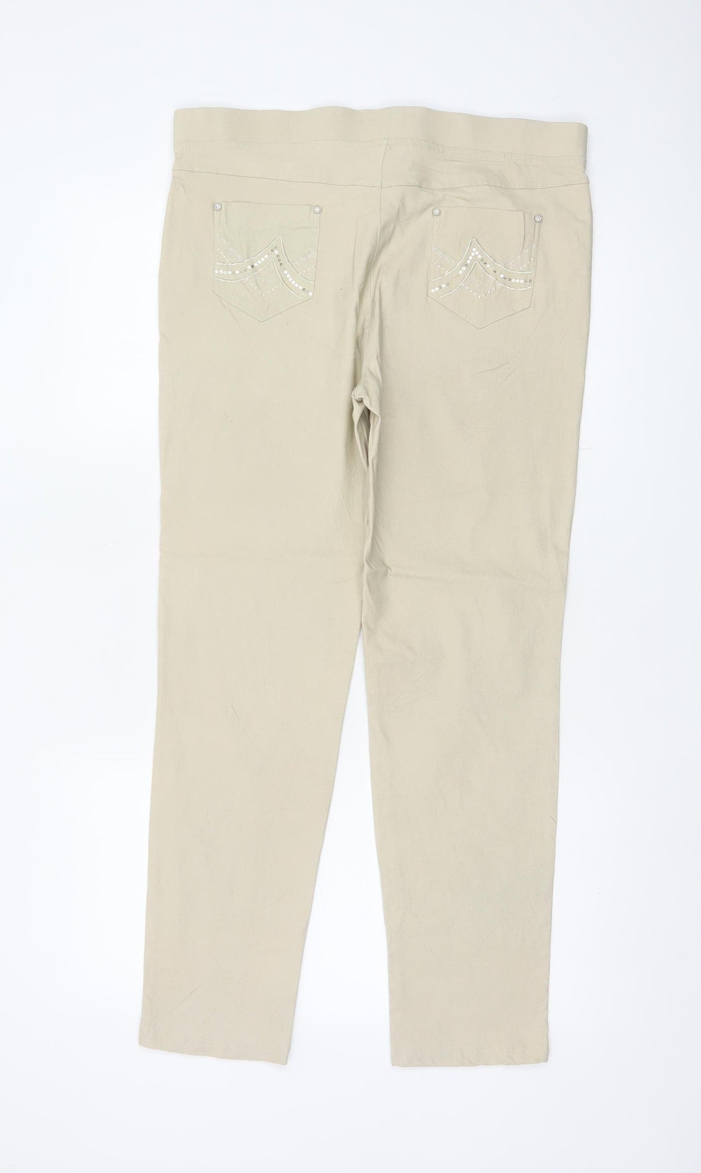 Just Elegance Women's Beige Size 18 Stretch Straight Trousers Rhinestone
