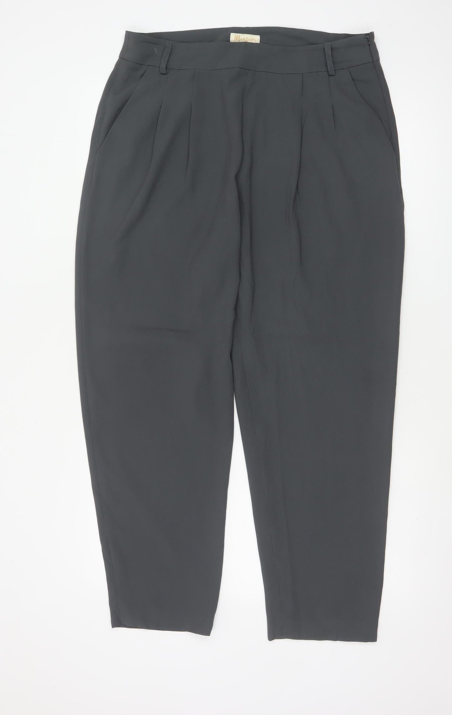 Monsoon Women Black UK 14 Tapered Pleated Dress Trousers