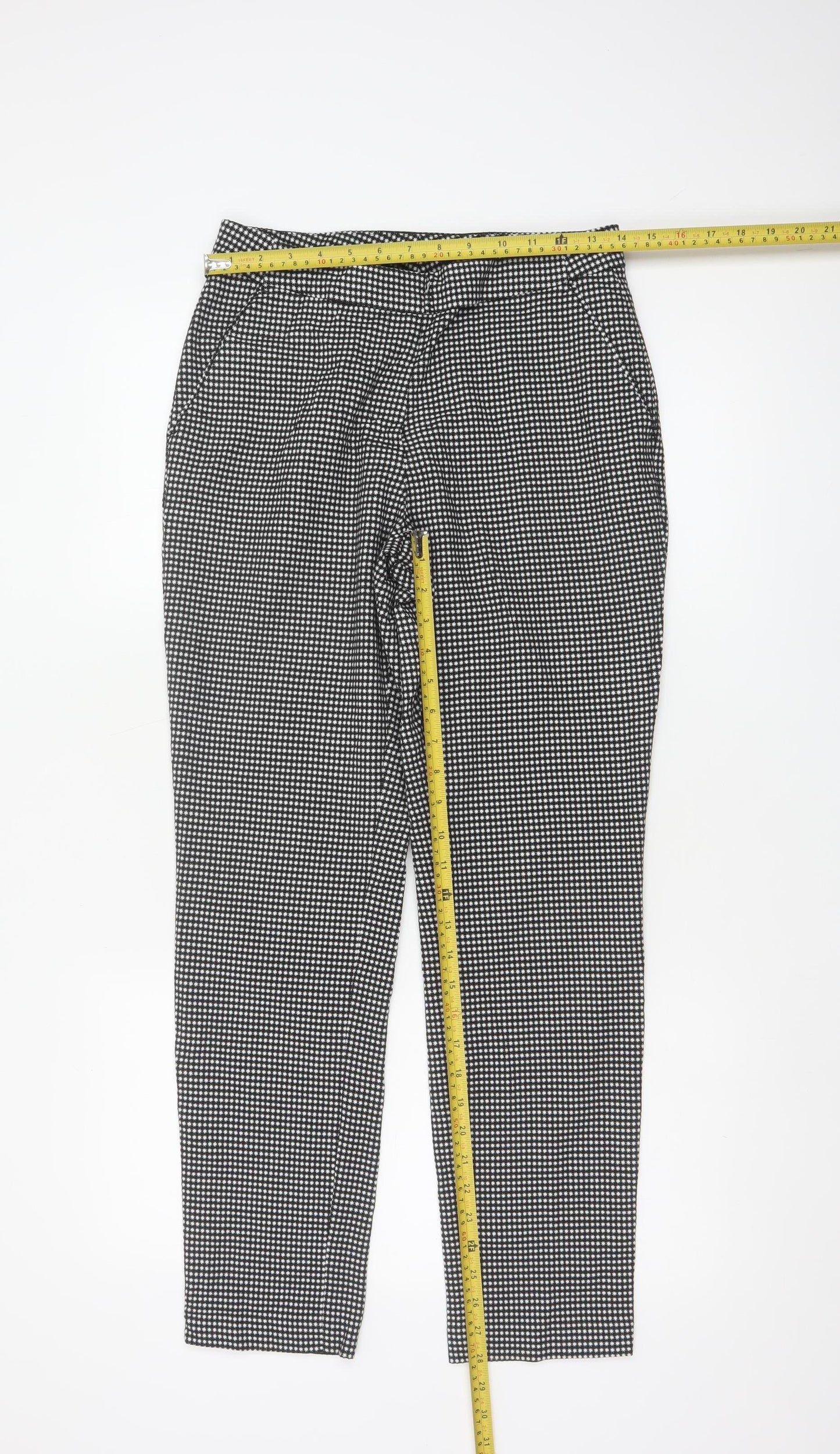 Marks and Spencer Women Black White Geometric Tapered Trousers UK 8