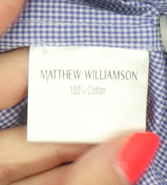 Matthew Williamson Men’s Blue Check Cotton Shirt Size 38 Aztec Trim